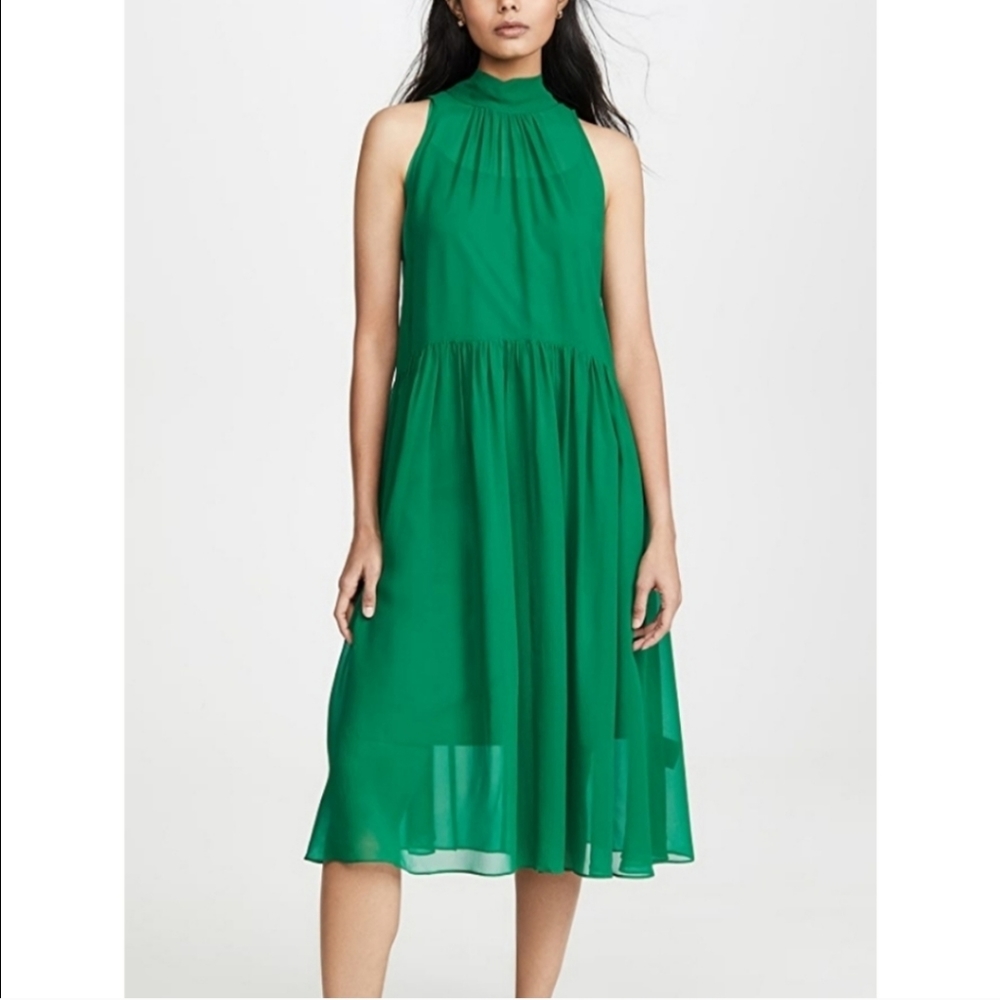 Club Monaco Silk Tie Back Green Sleeveless Dress Size 10